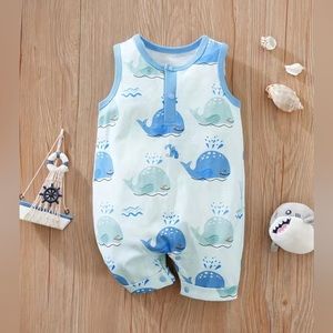 Adorable Baby Boys Smiling Whale Romper. Perfect for Summertime